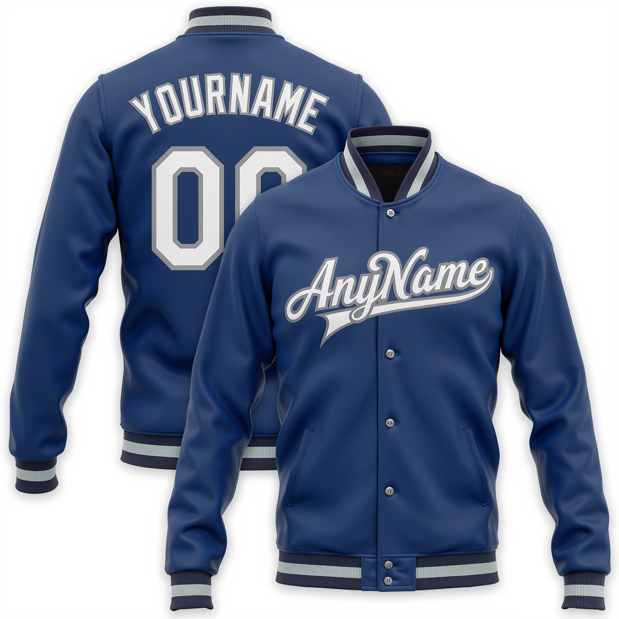Custom Royal Blue & White/Gray Full-Snap Raglan Sleeves Fleece Jacket