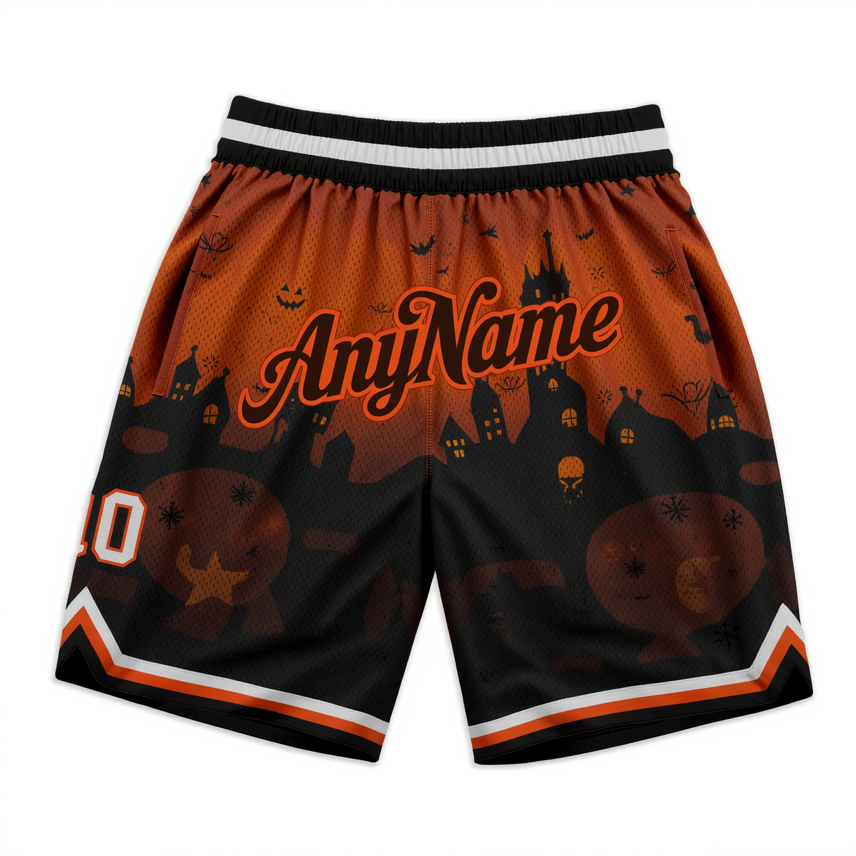Custom 3D Pattern Black & Orange/White Halloween Throwback Shorts
