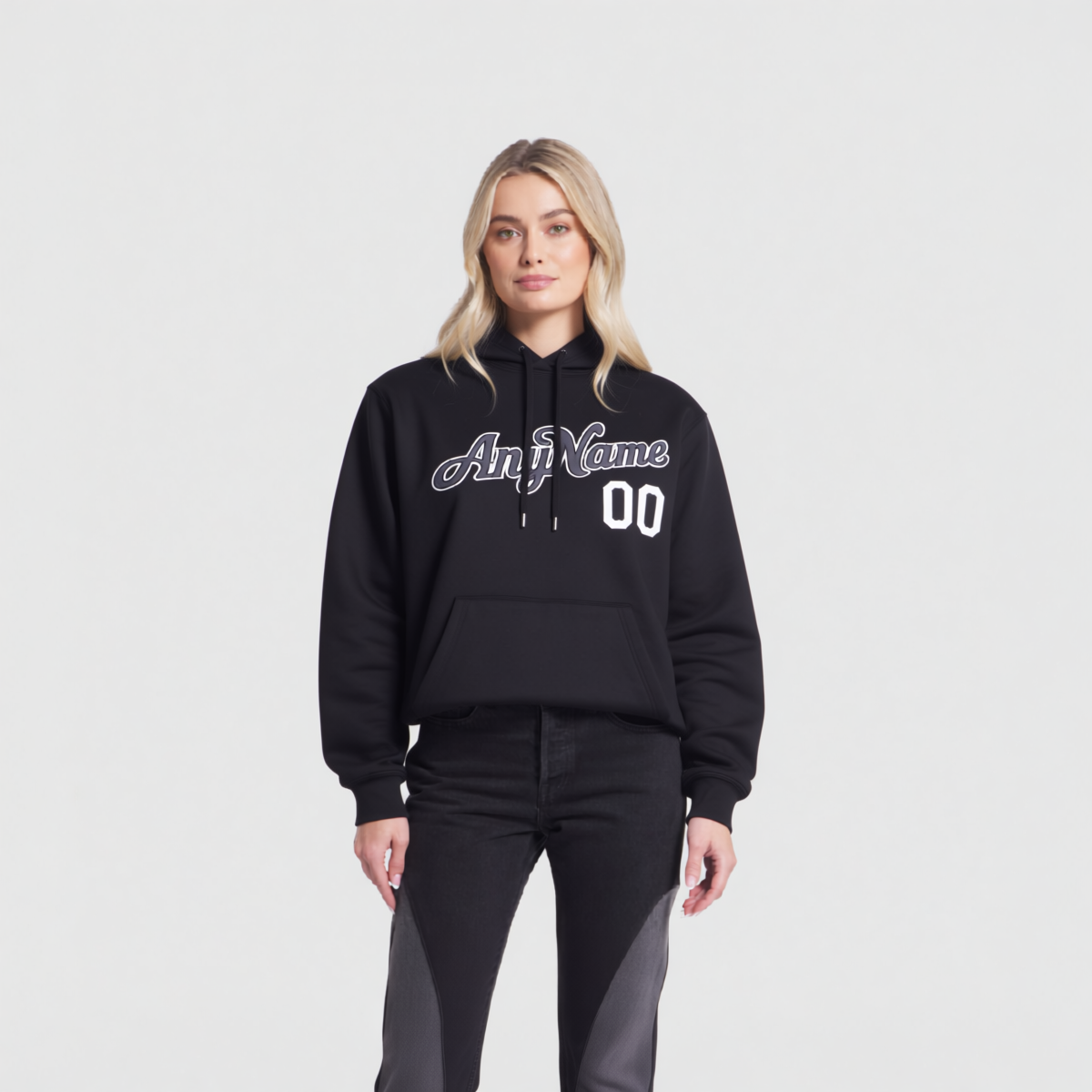 Custom Black & Grey/White Pullover Sports Sweatshirt Hoodie