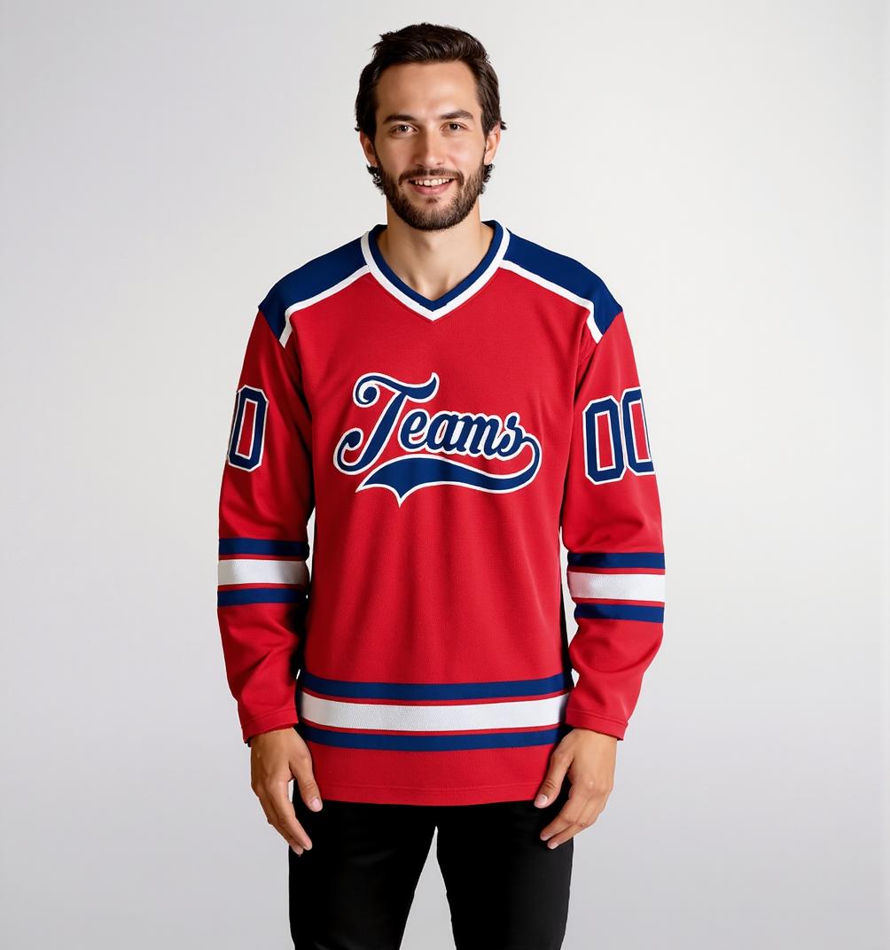 Custom Red & Navy/White Hockey Jersey