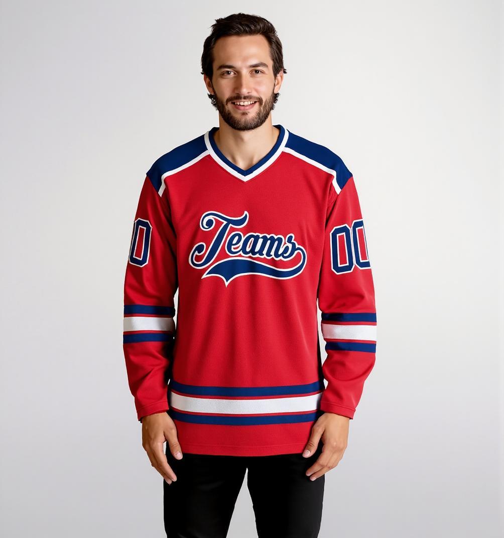 Custom Red & Navy/White Hockey Jersey