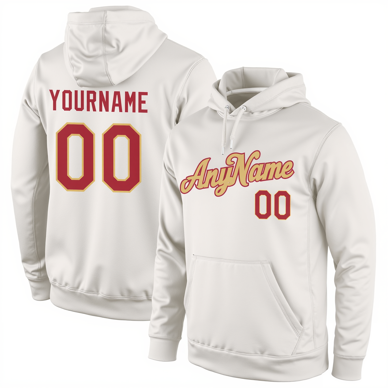 Custom White & Gold/Red Pullover Sports Sweatshirt Hoodie