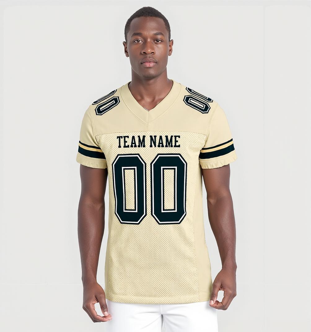 Custom Cream & Navy/White Football Jersey