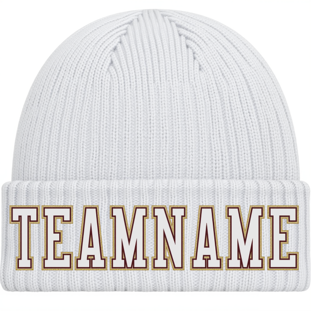 Custom White & Gold Stitched Cuffed Knit Hat