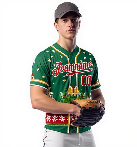 Custom Green & Red/White Christmas 3D Pattern Baseball Jersey