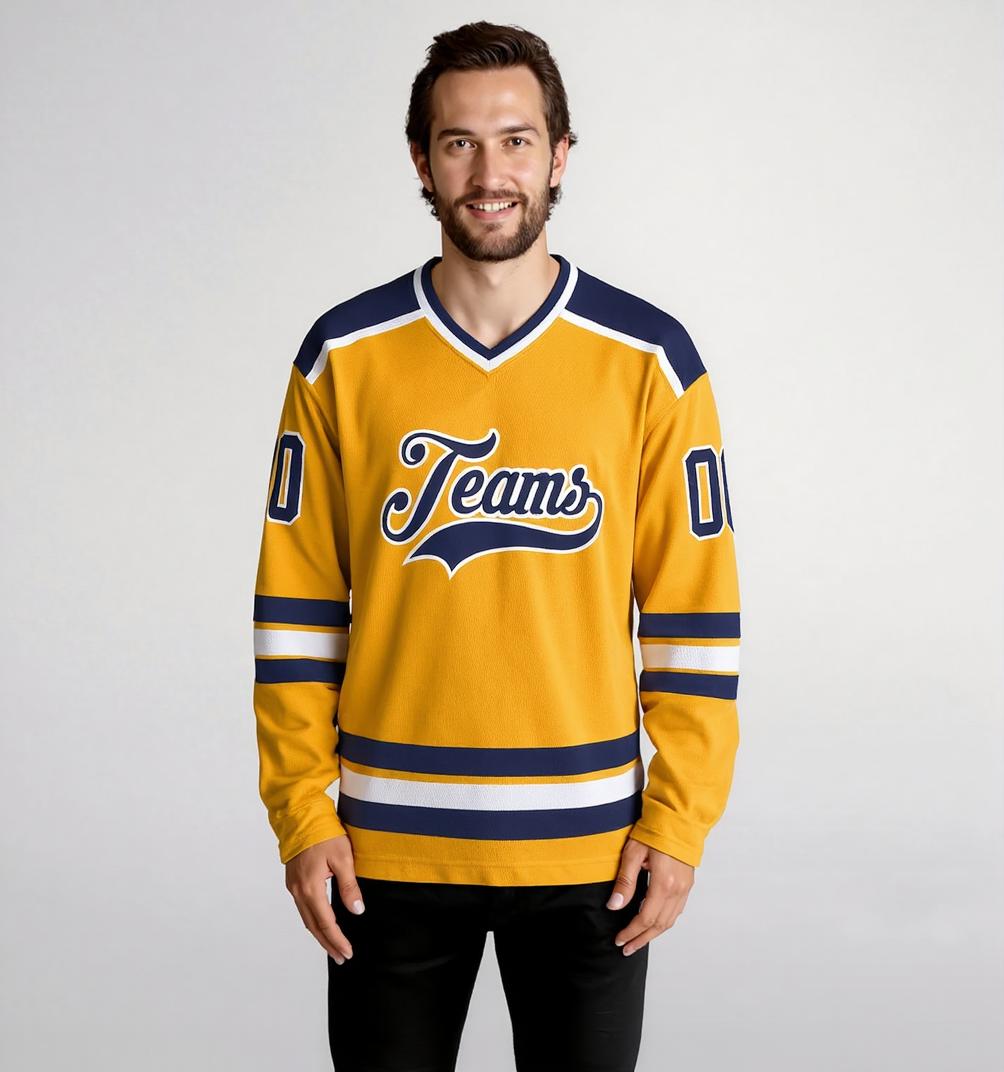 Custom Yellow & Navy/White Hockey Jersey