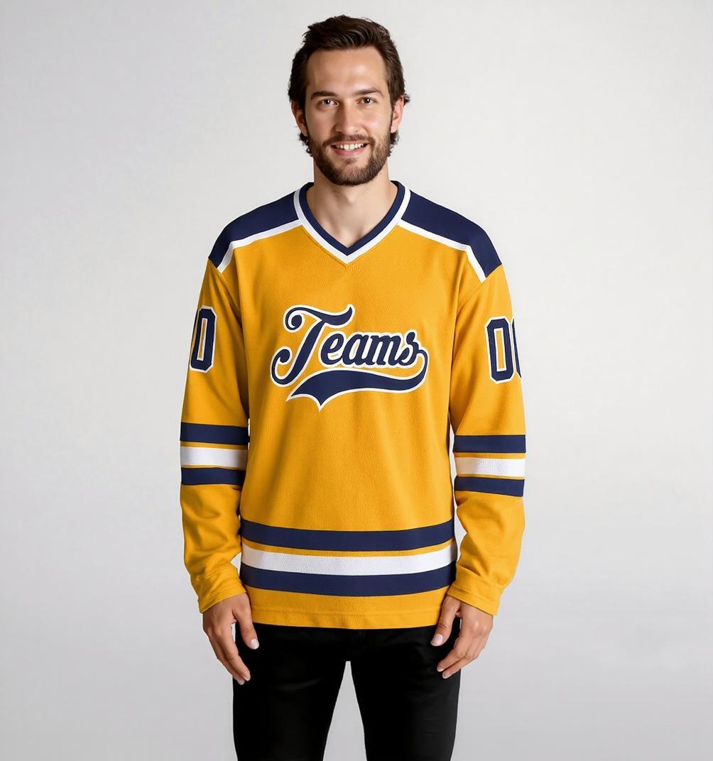 Custom Yellow & Navy/White Hockey Jersey