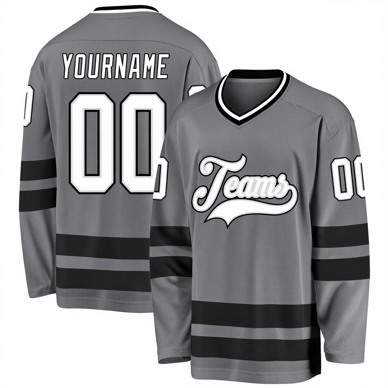 Custom Grey & White/Black Hockey Jersey