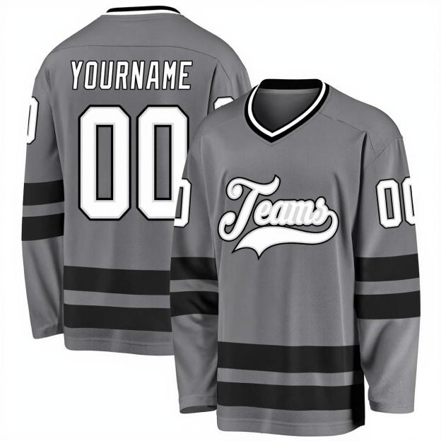 Custom Grey & White/Black Hockey Jersey