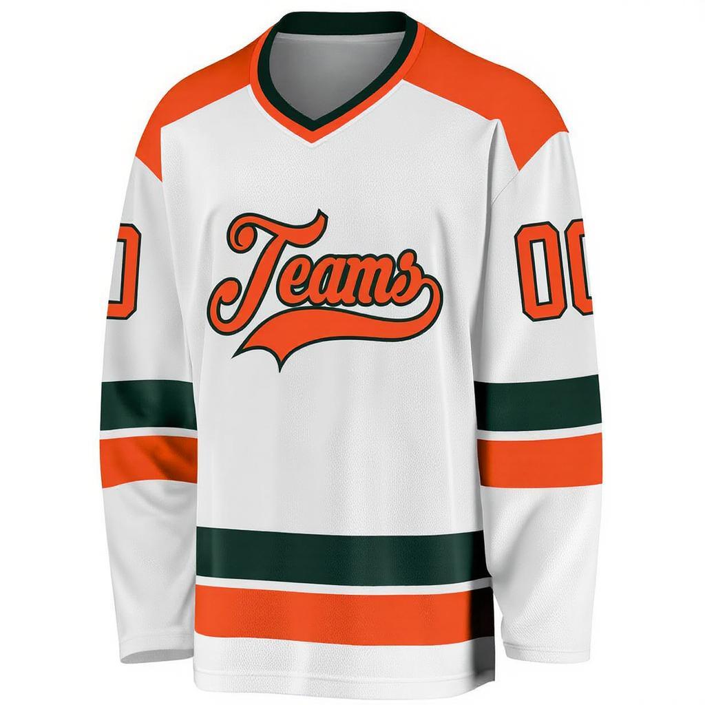 Custom White & Orange/Black Hockey Jersey