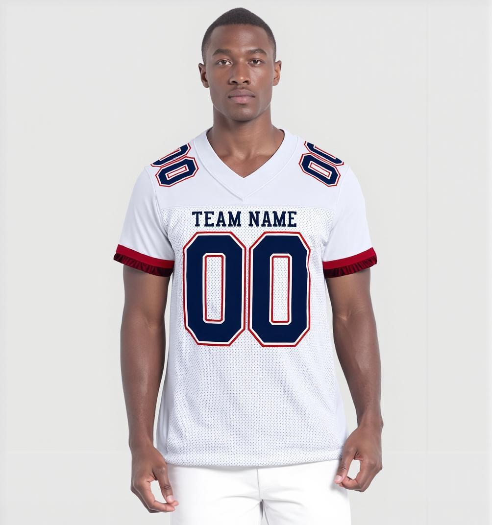 Custom White & Navy/Red Football Jersey