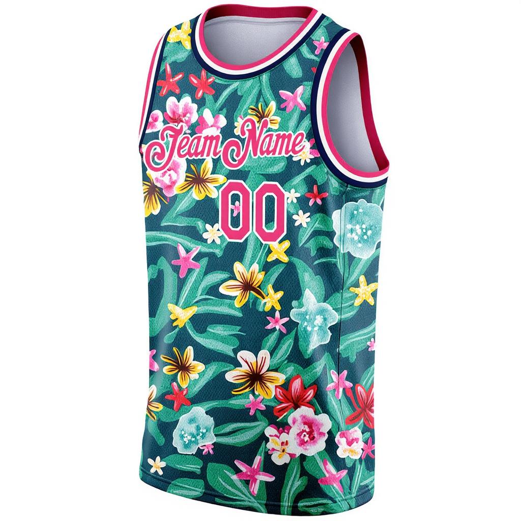 Custom 3D Pattern Aqua & Pink/White Hawaii Flowers Basketball City Edition Jersey