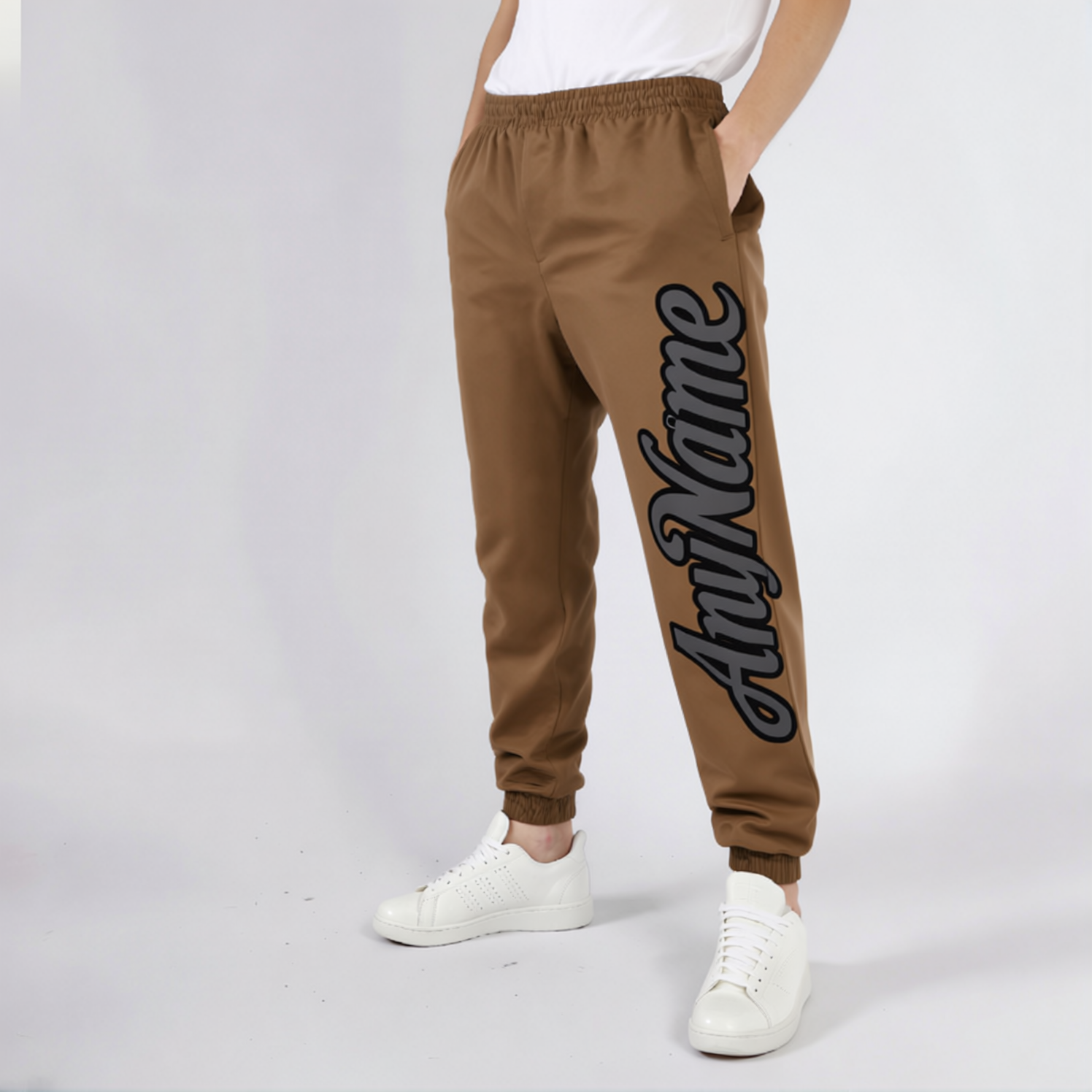 Custom Brown & Grey/Black Fleece Jogger Sweatpants