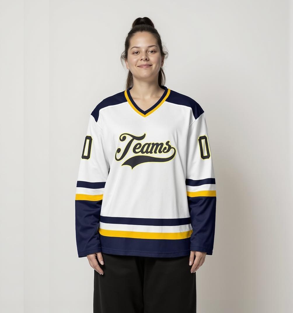 Custom White & Orange/Navy Hockey Jersey