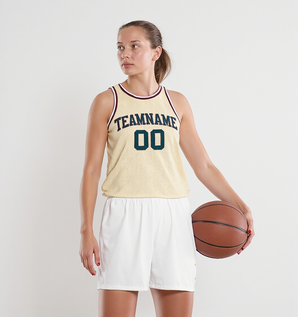 Custom Cream & Teal/Purple Basketball Throwback Jersey