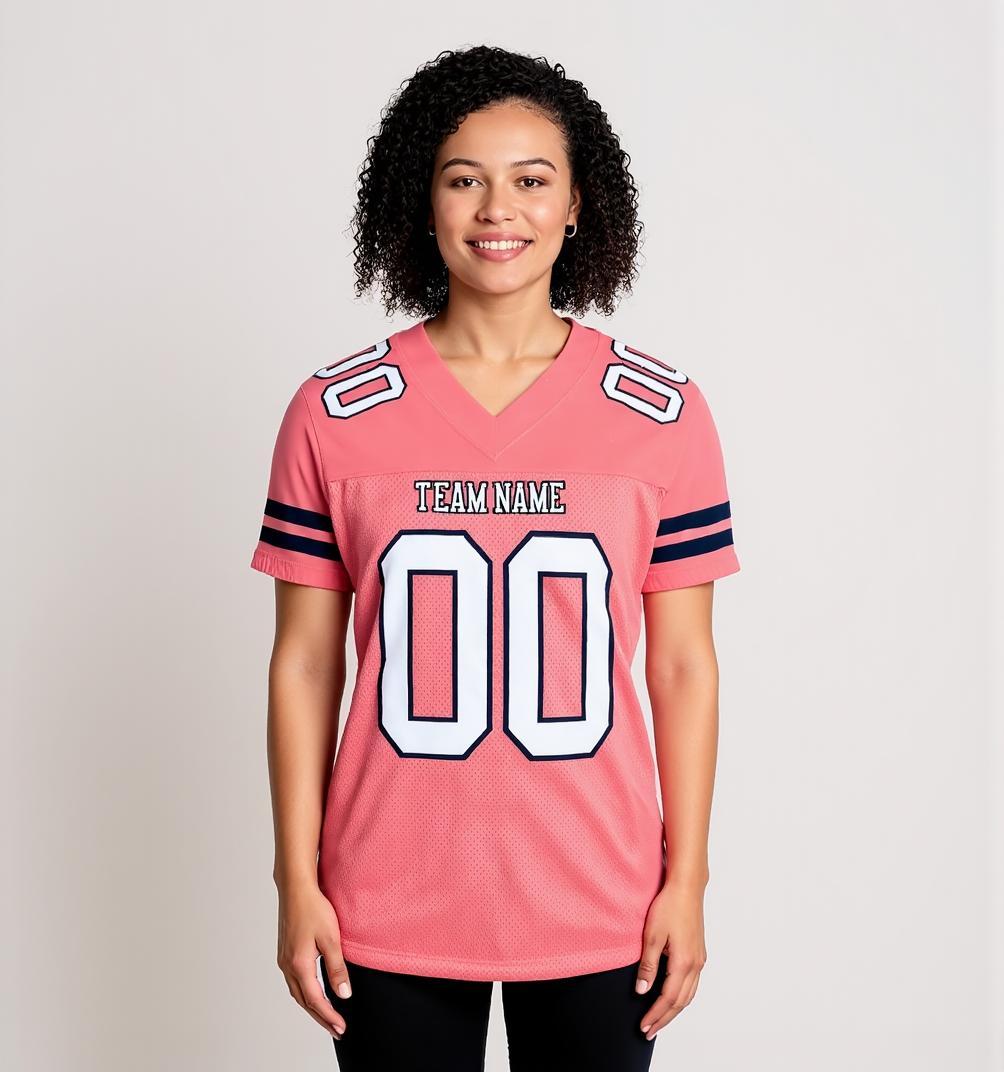 Custom Coral Pink & Navy Football Jersey
