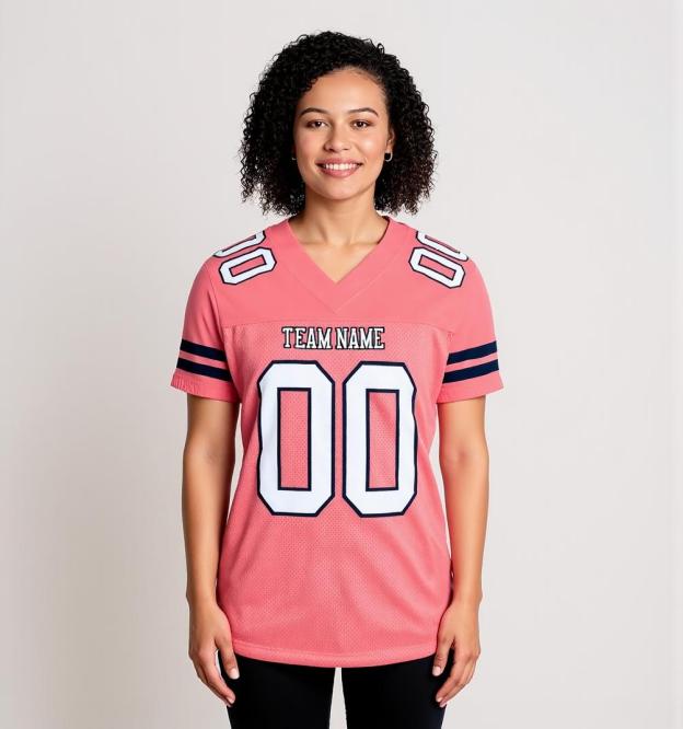 Custom Coral Pink & Navy Football Jersey