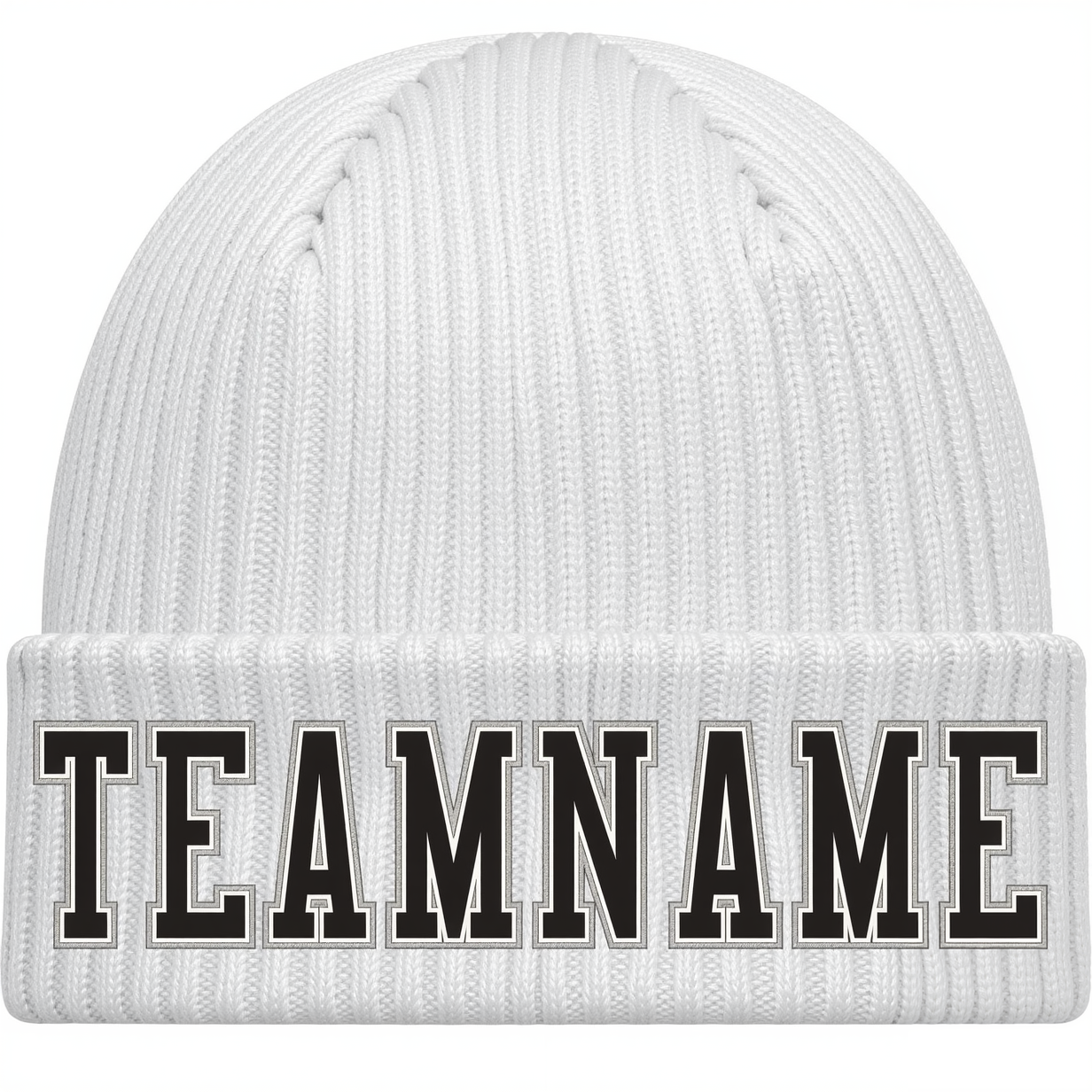 Custom White & Black/Grey Stitched Cuffed Knit Hat