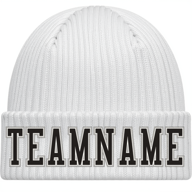 Custom White & Black/Grey Stitched Cuffed Knit Hat