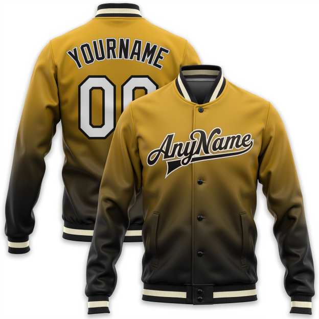 Custom Gold & Black/White Full-Snap Gradient Fleece Jacket
