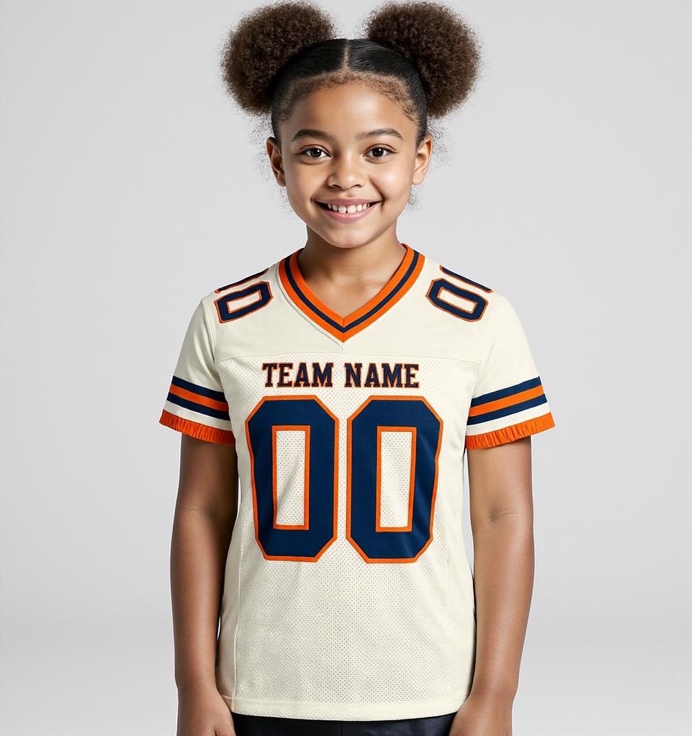 Custom Cream & Navy/Orange Football Jersey