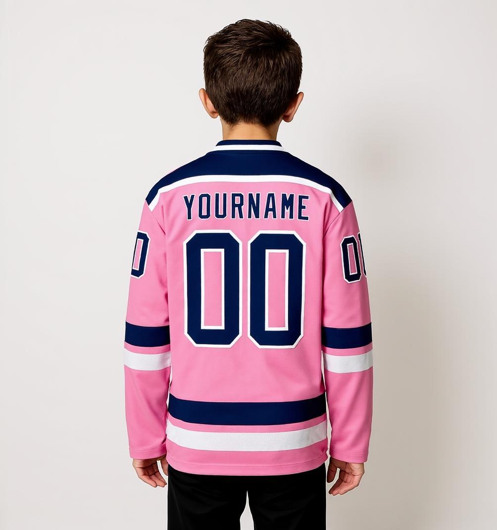 Custom Pink & Navy/White Hockey Jersey