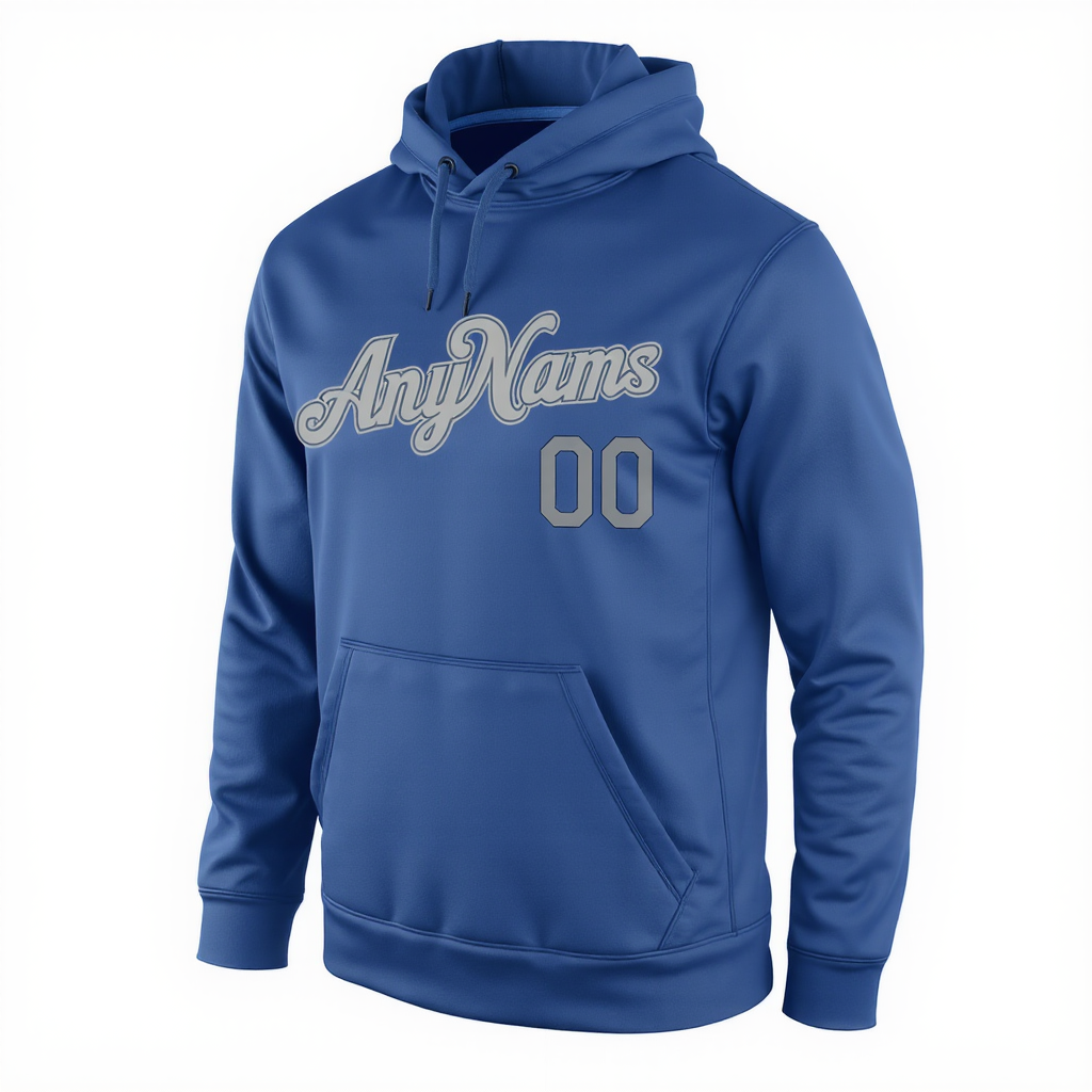 Custom Blue & Grey Pullover Sports Sweatshirt Hoodie