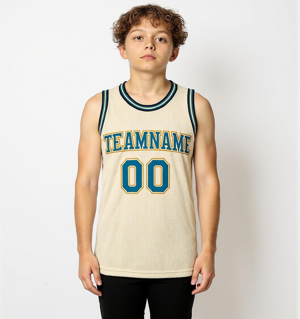 Custom Cream & Teal/gold Basketball City Edition Jersey