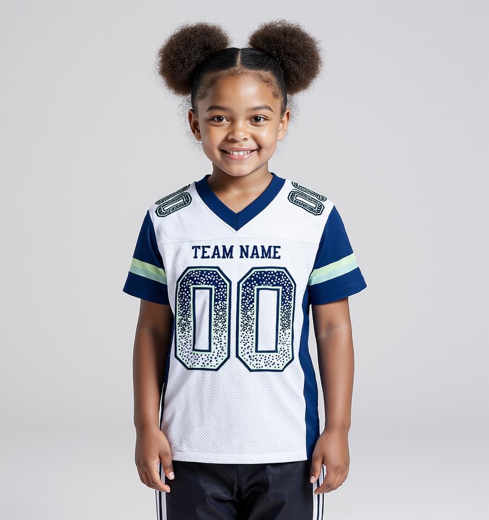 Custom White & Navy/Light Blue Drift Fashion Football Jersey