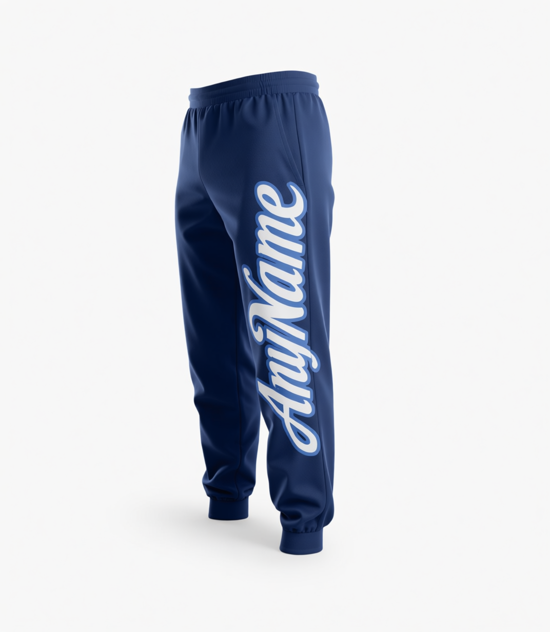 Custom Navy Blue & White Fleece Jogger Sweatpants