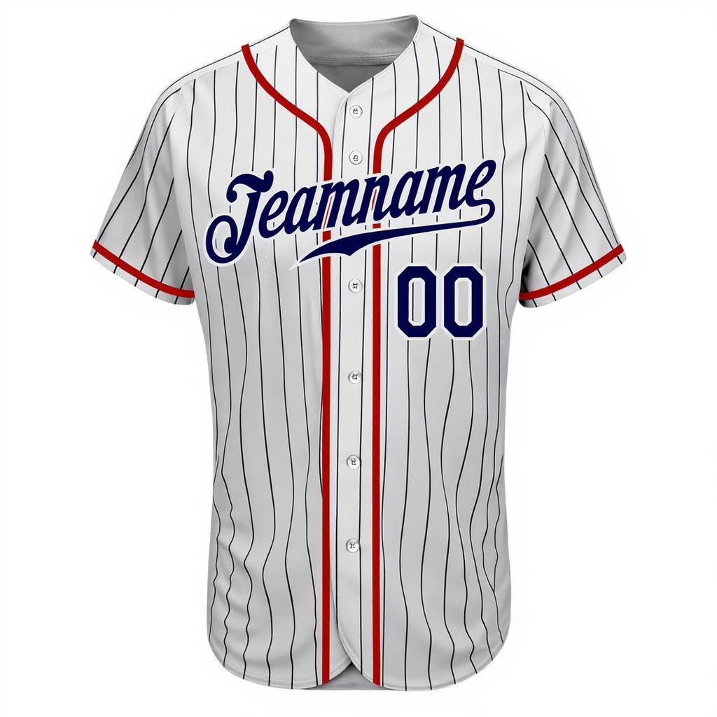 Custom Black Pinstripes Navy&Red Baseball Jersey