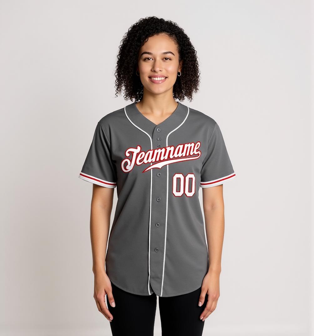 Custom Grey & White/Red Baseball Jersey