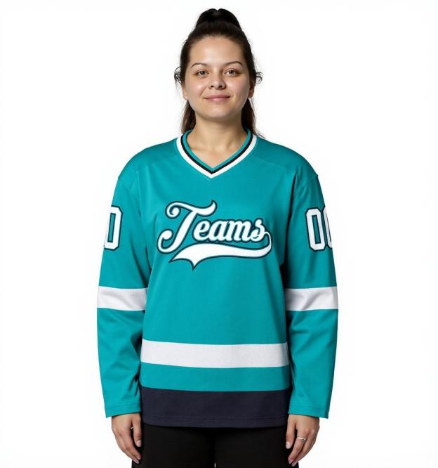 Custom Aqua & White/Black Hockey Jersey