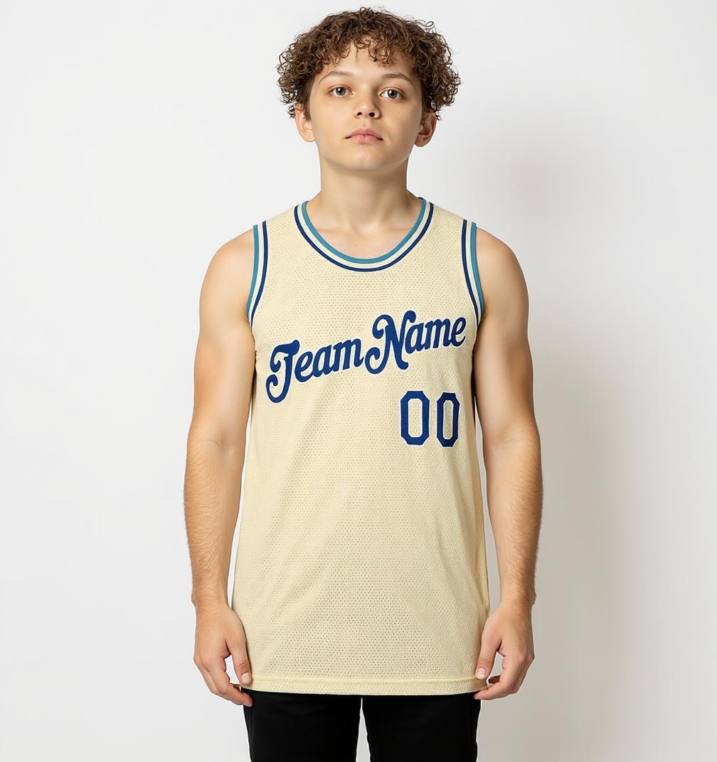 Custom Cream & Blue/White Basketball City Edition Jersey