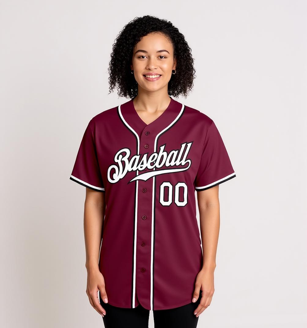 Custom Burgundy & White/Black Baseball Jersey