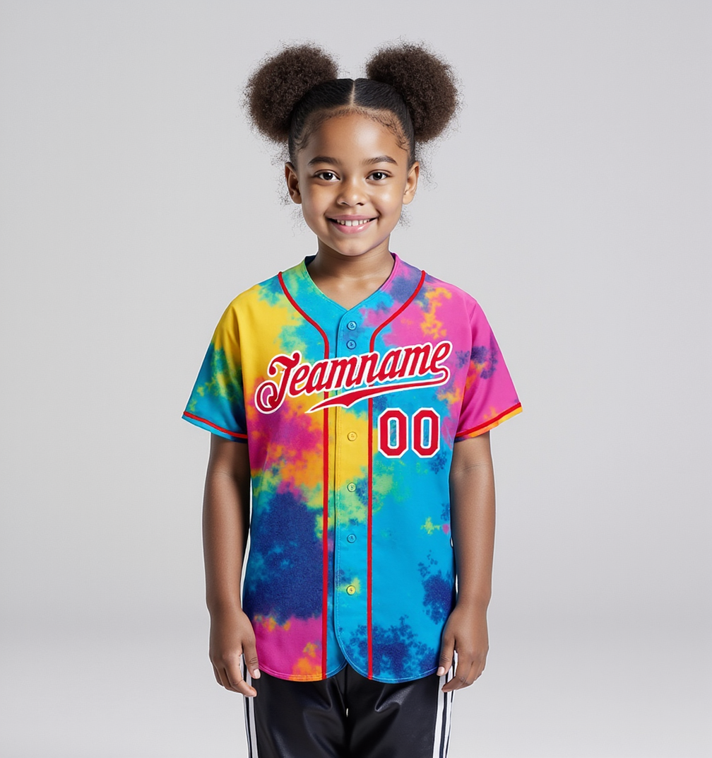 Custom Tie Dye Red & White Baseball Jersey