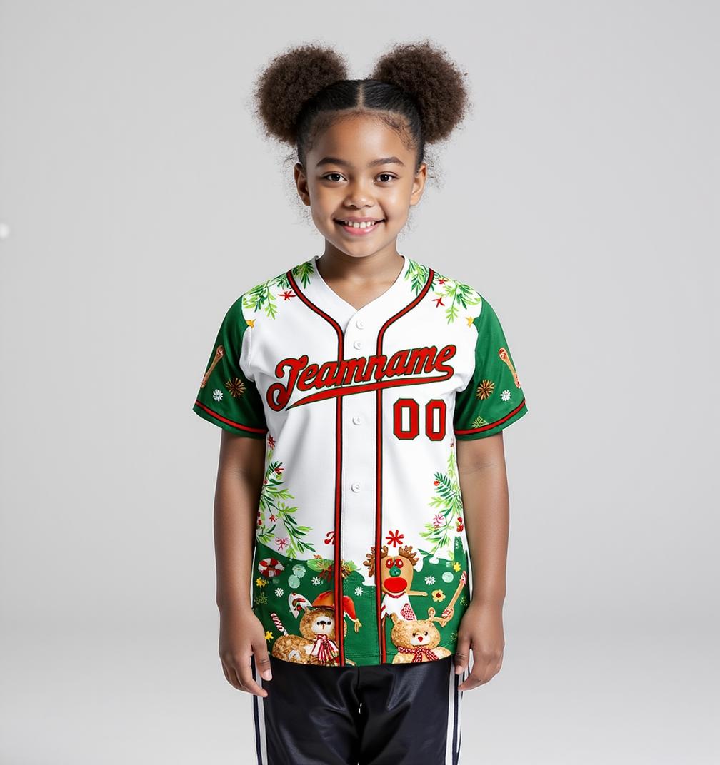 Custom White & Red/Green Christmas 3D Pattern Baseball Jersey