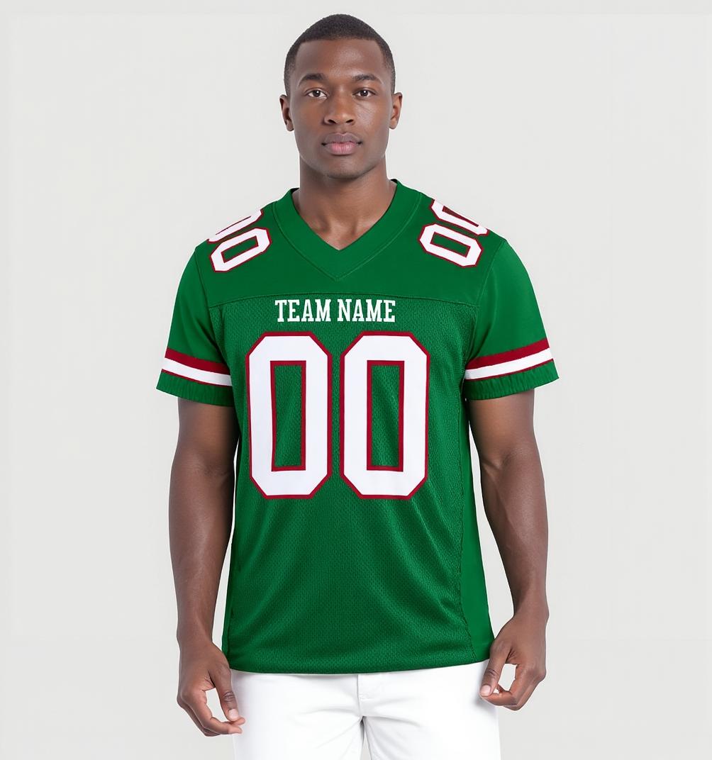 Custom Kelly Green & White/Burgundy Football Jersey