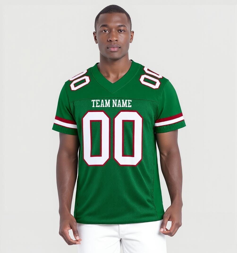 Custom Kelly Green & White/Burgundy Football Jersey