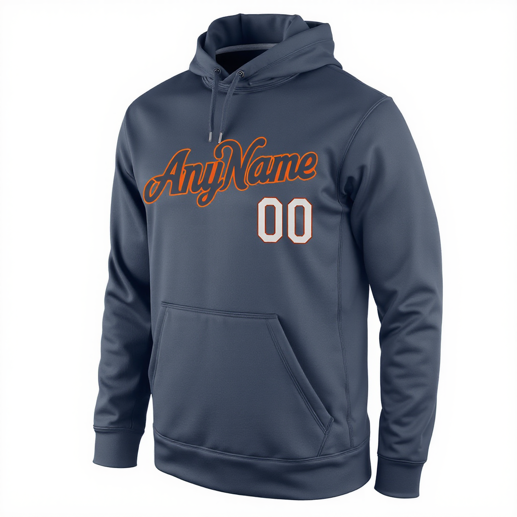 Custom Navy Blue & Orange/White Pullover Sports Sweatshirt Hoodie