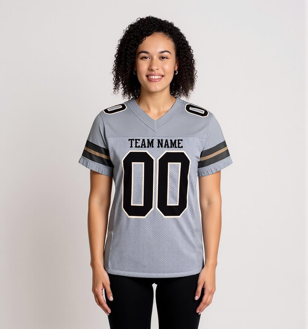 Custom Grey & Black/Cream Football Jersey