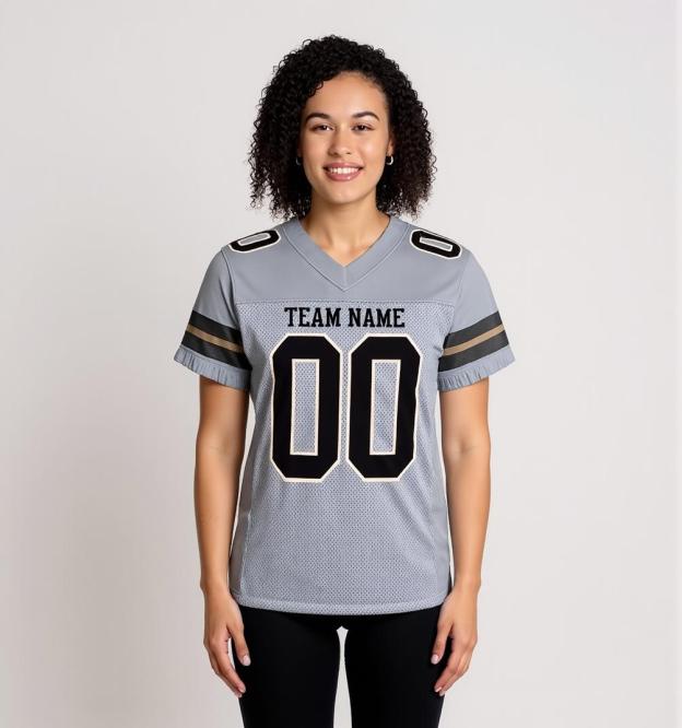 Custom Grey & Black/Cream Football Jersey