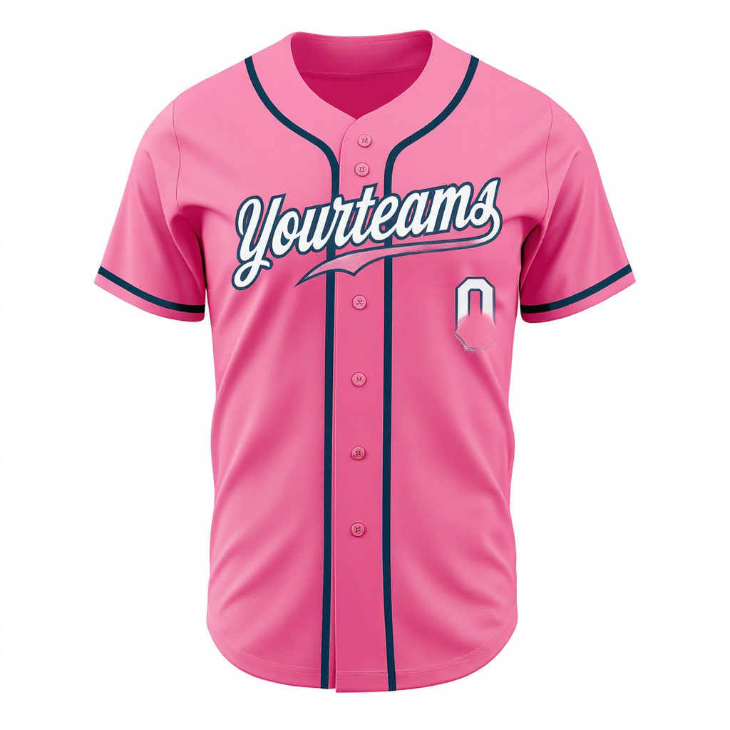 Custom Pink & White/Navy Baseball Jersey
