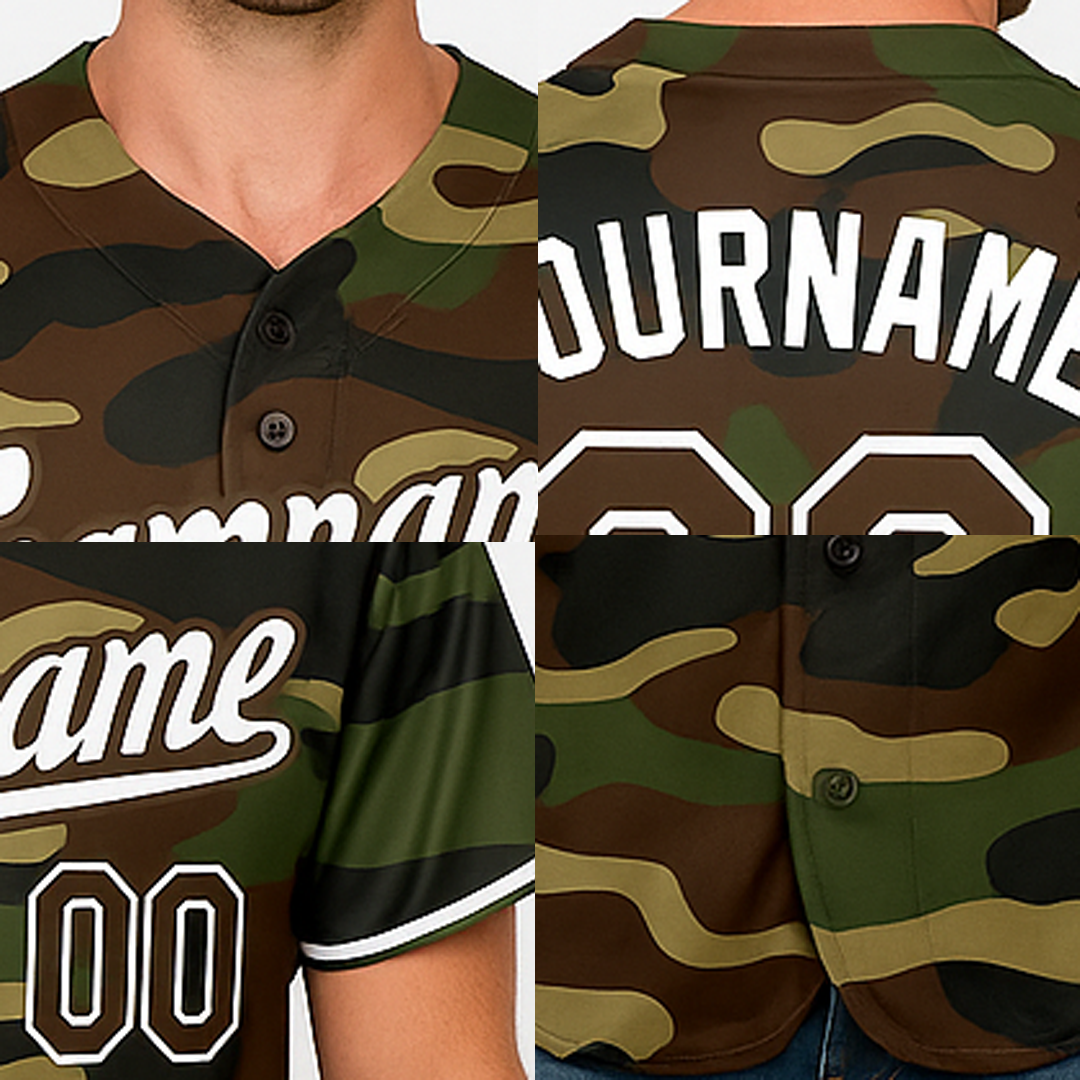 Custom Camo Brown & White Salute To Service Baseball Jersey