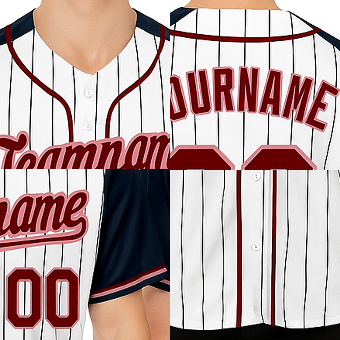 Custom White & Navy Pinstripes Raglan Sleeves Baseball Jersey
