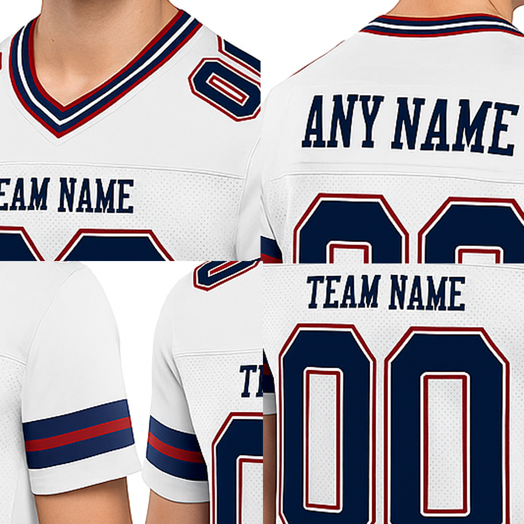 Custom White & Red/Navy Football Jersey