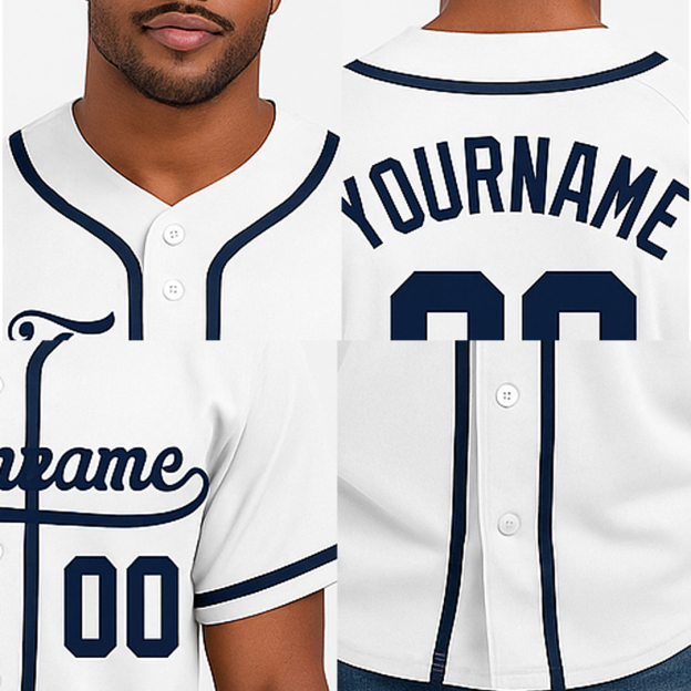 Custom White & Navy Baseball Jersey