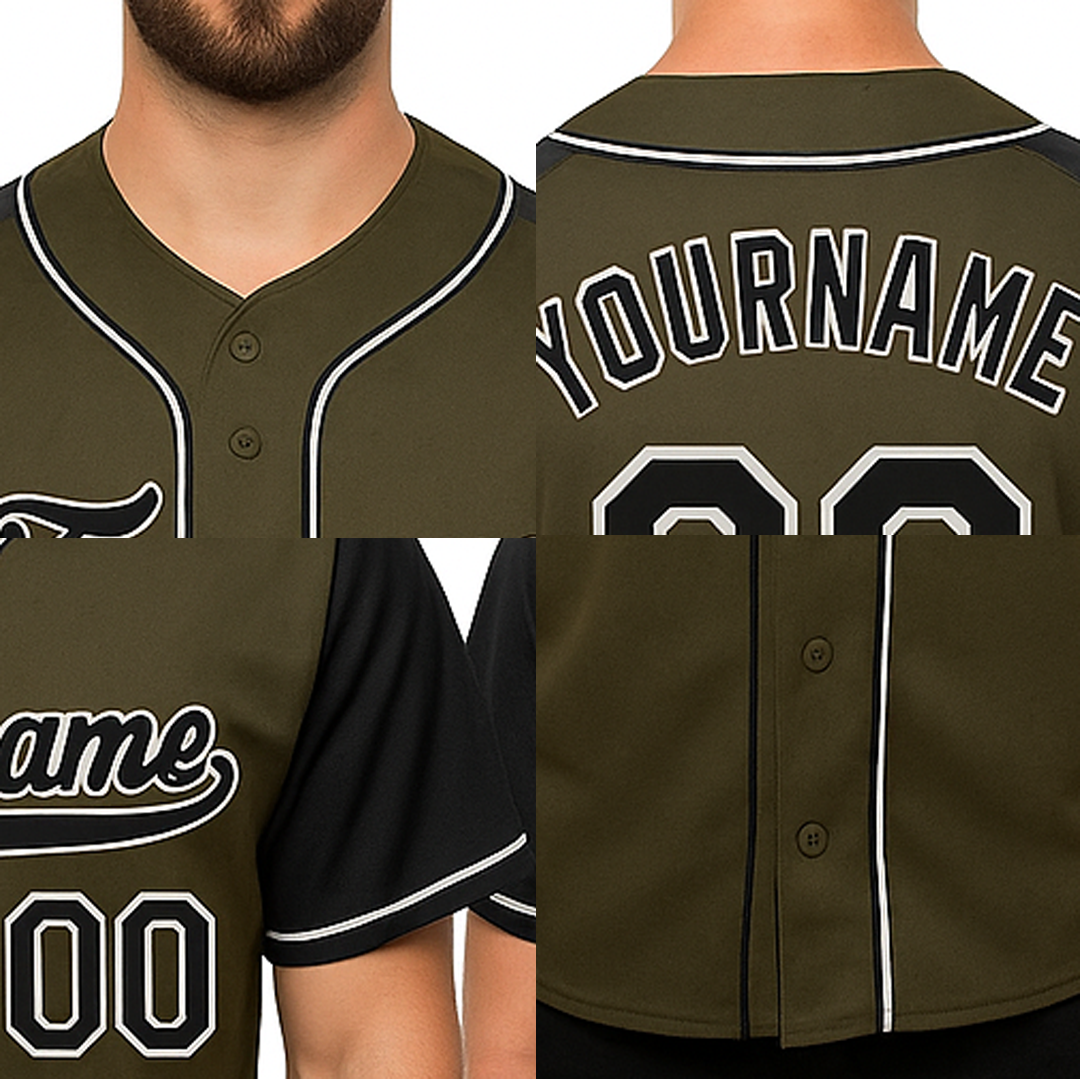 Custom Olive & Black-White Baseball Jersey