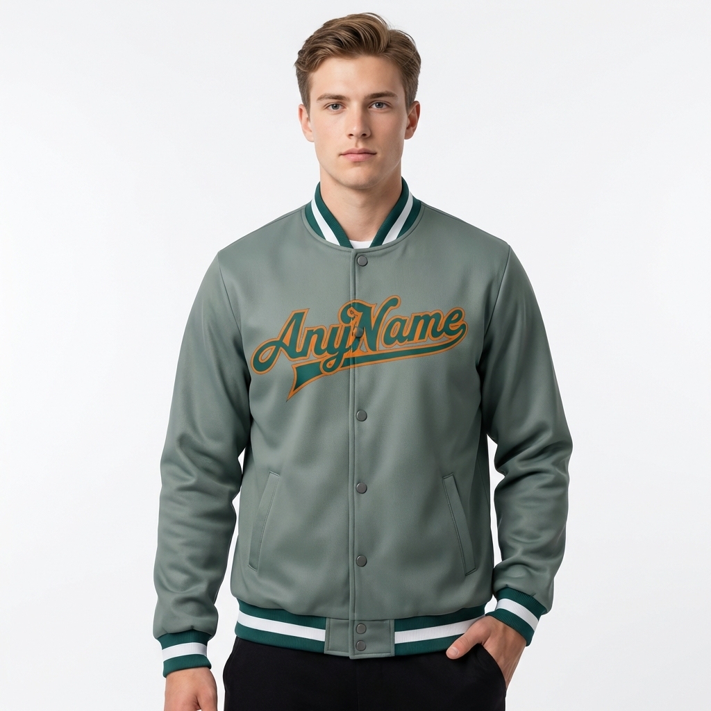 Custom Gray & Orange/White Full-Snap Fleece Jacket