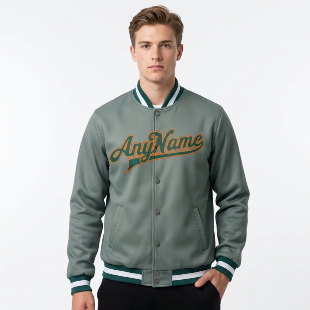 Custom Gray & Orange/White Full-Snap Fleece Jacket